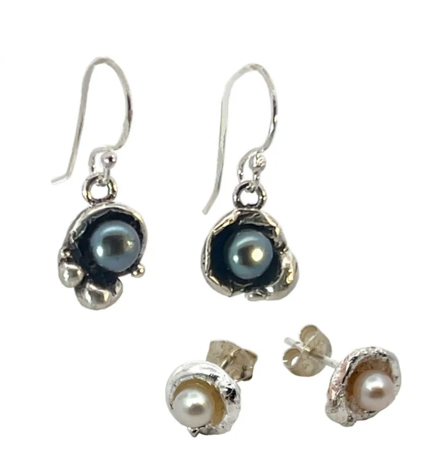 Pearl Splash Earrings: a finished piece from the class