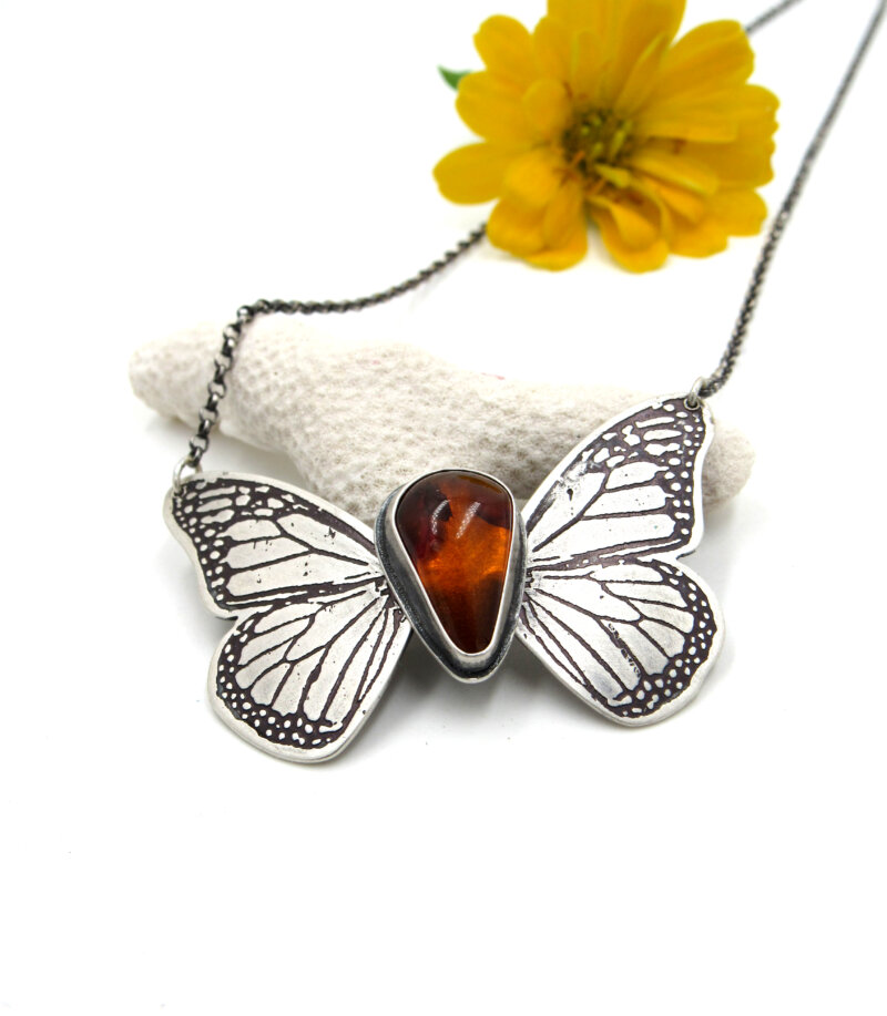 Erin (ELM) Harris | Etched and Hinged Butterfly Pendant with Bezel Set Gemstone | Friday, February 4, 2022 | 8:00 am until 4:30 pm and 6:00 pm until 8:00 pm - Image 2